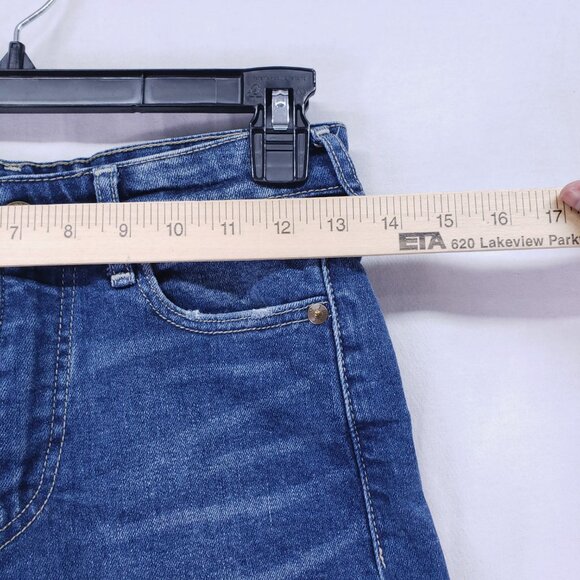 True Religion Jennie Curvy High Rise Shorts Denim Jean Distressed Blue Size 27 - Picture 2 of 15